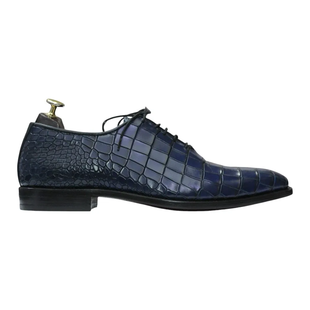 100% Handmade Goodyear Welted Alligator Print Whole Cut Leather Shoes For Men's