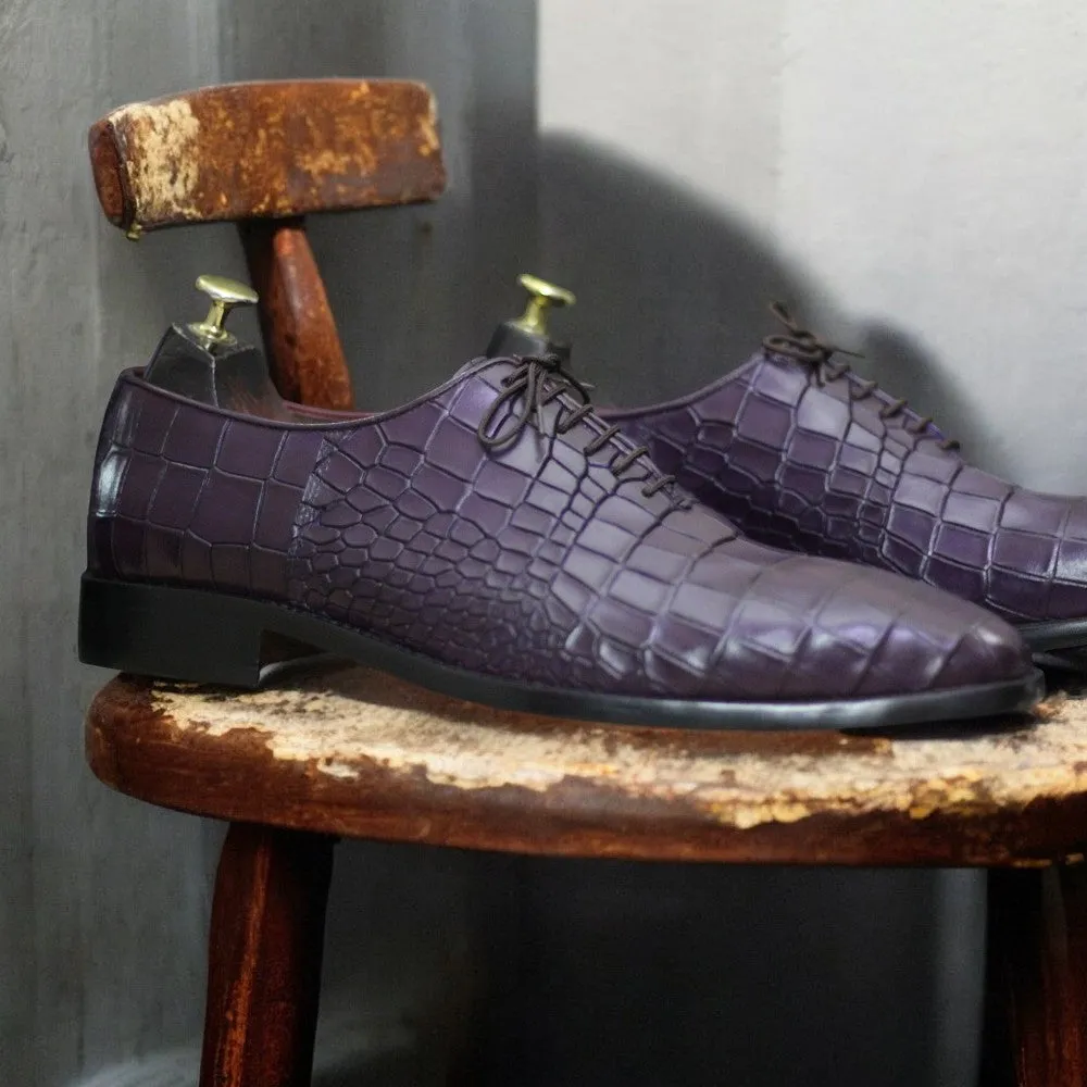 100% Handmade Goodyear Welted Alligator Print Whole Cut Leather Shoes For Men's
