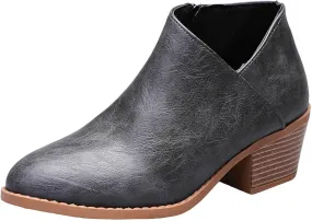 AMDBEL Winter Boots for Women 2024 Ankle Booties Low Chunky Block Heel Side Zipper Pointd Toe Fall Winter Short Boots Shoes
