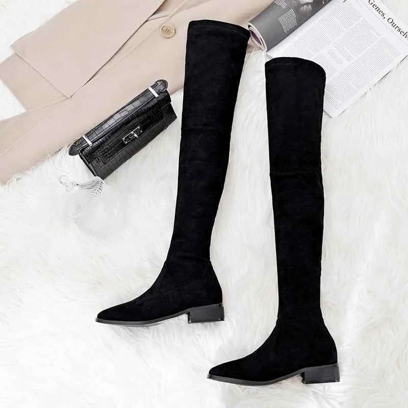 Amozae-Back to College Krazing Pot 2024 genuine leather round toe stretch over-the-knee boots thick heels superstar wear thin leg thigh high boots L3f1