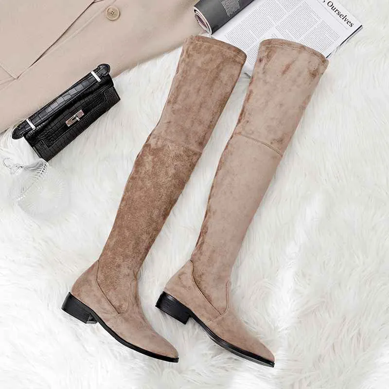 Amozae-Back to College Krazing Pot 2024 genuine leather round toe stretch over-the-knee boots thick heels superstar wear thin leg thigh high boots L3f1