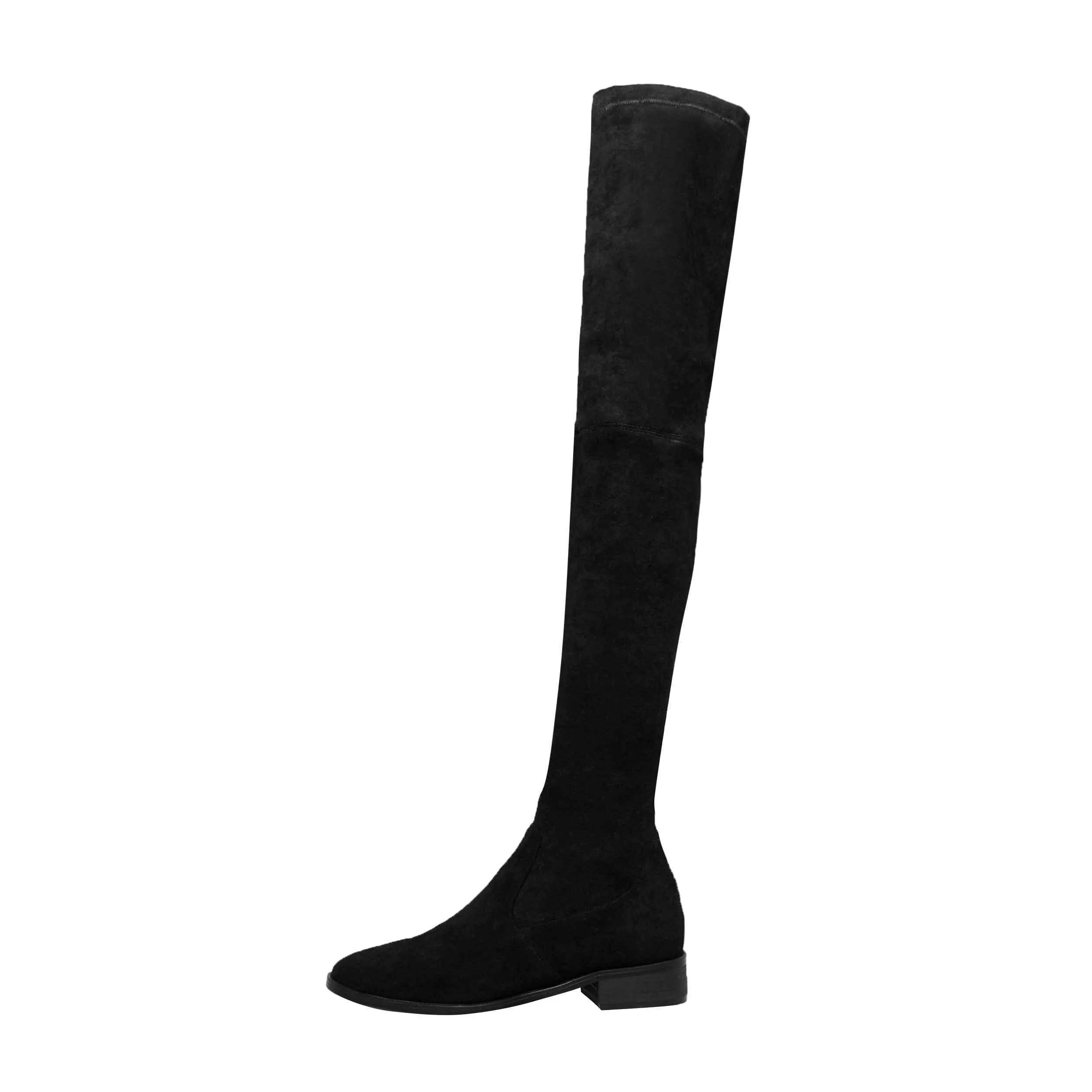 Amozae-Back to College Krazing Pot 2024 genuine leather round toe stretch over-the-knee boots thick heels superstar wear thin leg thigh high boots L3f1