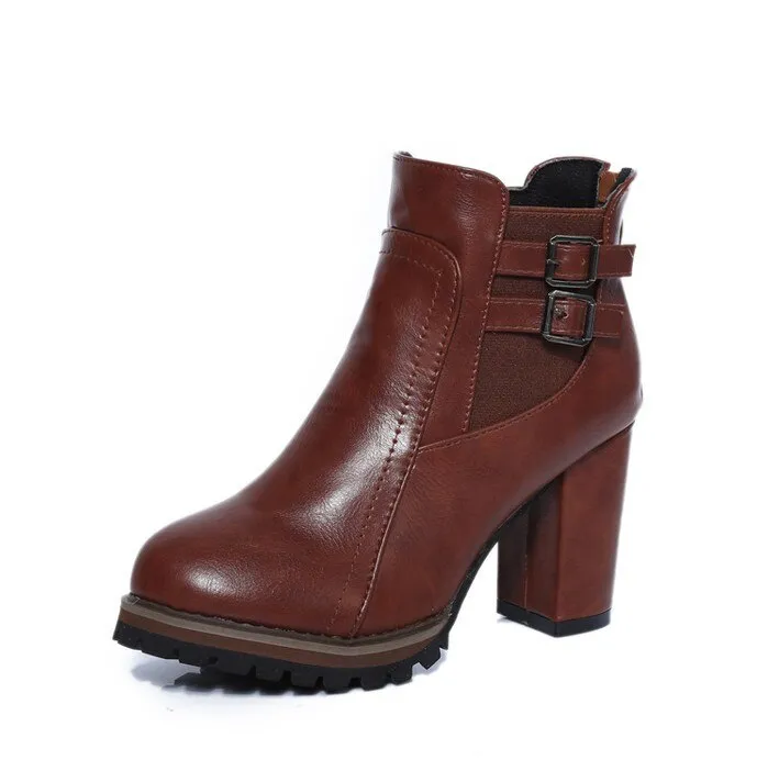 Amozae-Square Heel Ankle Boots Zapatos De Mujer Botas Size 35-43 New Autumn and Winter Boots Button High Heels Shoe Fashion