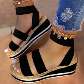 Amozae Summer Sandals Women Wedges Platform Ladies Hemp Shoes Ladies Candy Color Casual Girls Slip on Strap Cross Girls Plus Size