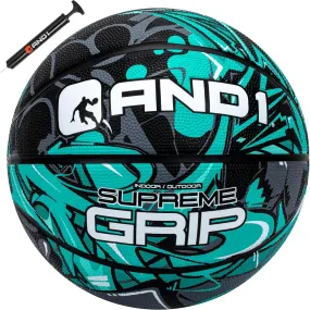 AND1 Supreme Grip Official Regulation Size 7 (29.5 inches) Rubber Basketball - Deep Channel Construction Streetball, Made for Indoor Outdoor Games