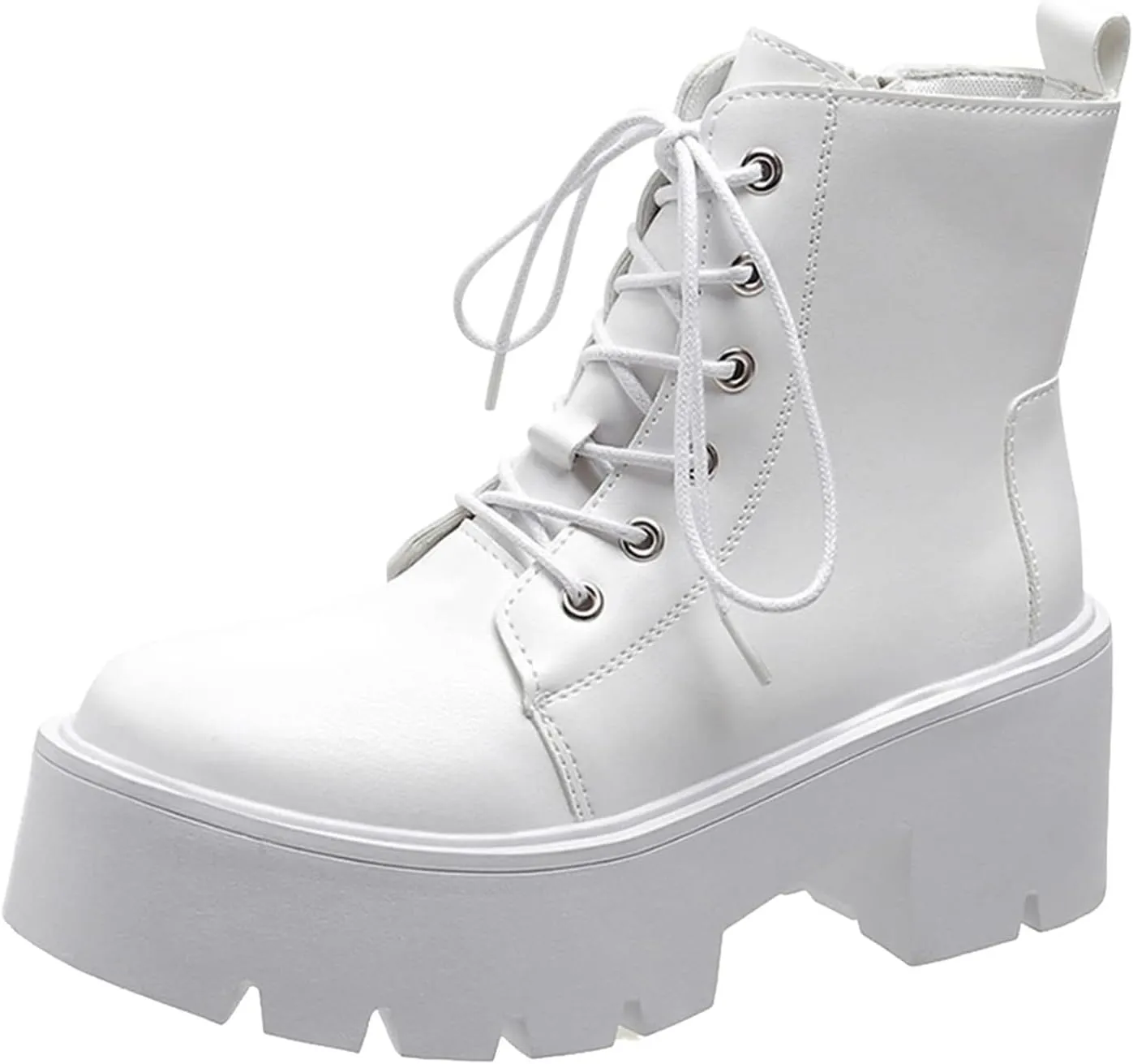 Ankle Boots for Women Retro Round Toe Chunky High Heels Ankle Boots Lace Up Zipper Platform Boots Lace Buckle Shoes
