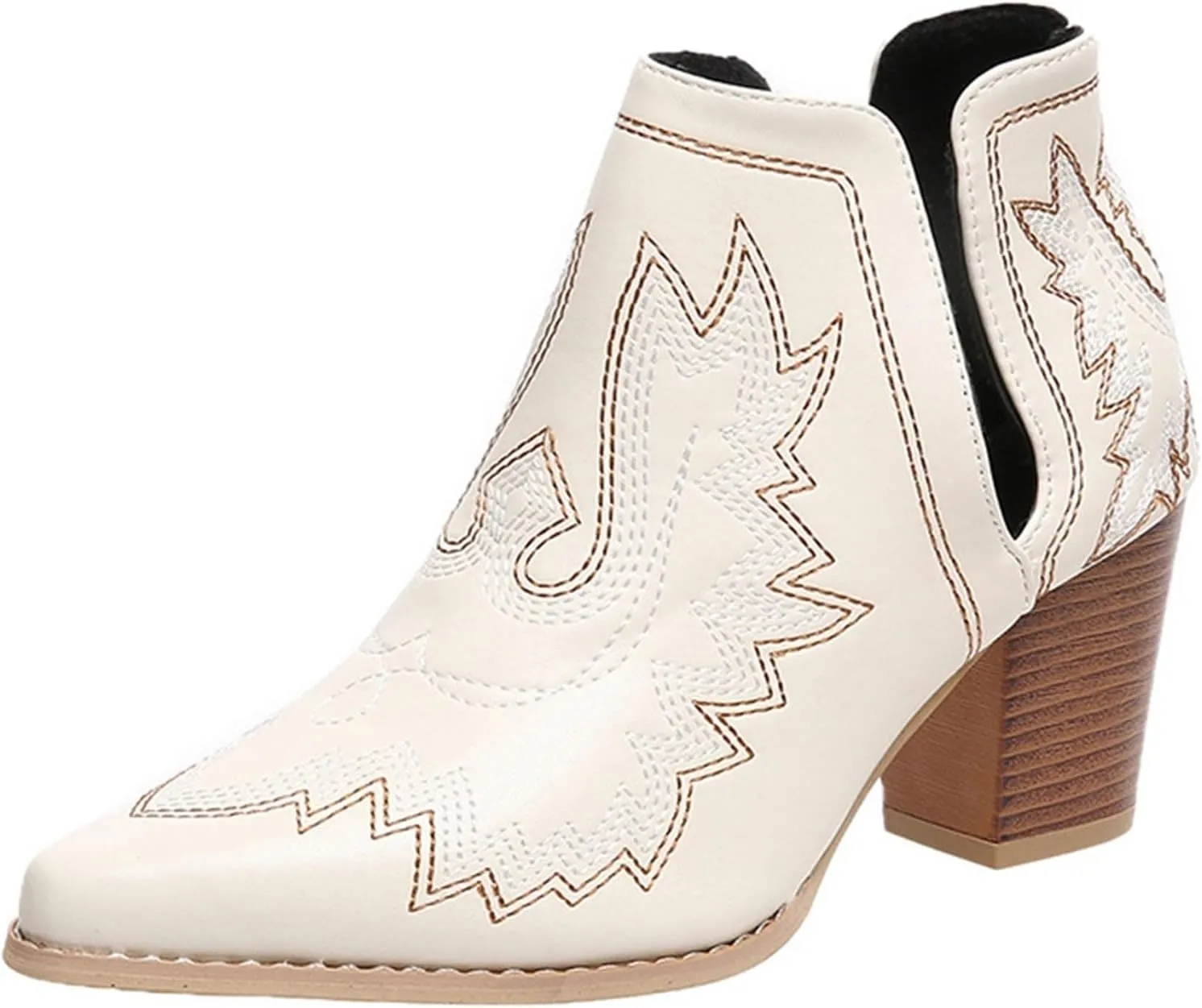 Ankle Cowboy Boots for Women Cowgirl Boots Women Western Chunky Heels Pointed Toe V Cut Slip on Women Short Boots