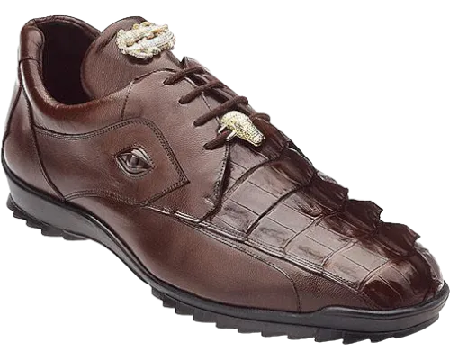 Belvedere Brown Lace-Up Men's Sneakers Hornback Crocodile & Calfskin Genuine Leather