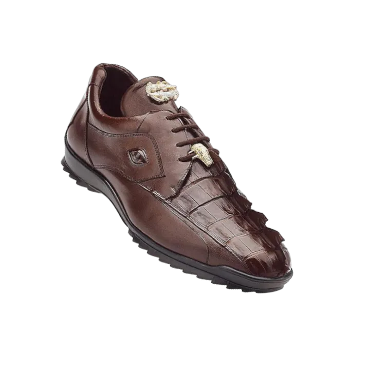 Belvedere Brown Lace-Up Men's Sneakers Hornback Crocodile & Calfskin Genuine Leather