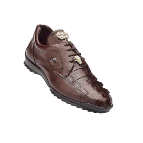 Belvedere Brown Lace-Up Men's Sneakers Hornback Crocodile & Calfskin Genuine Leather