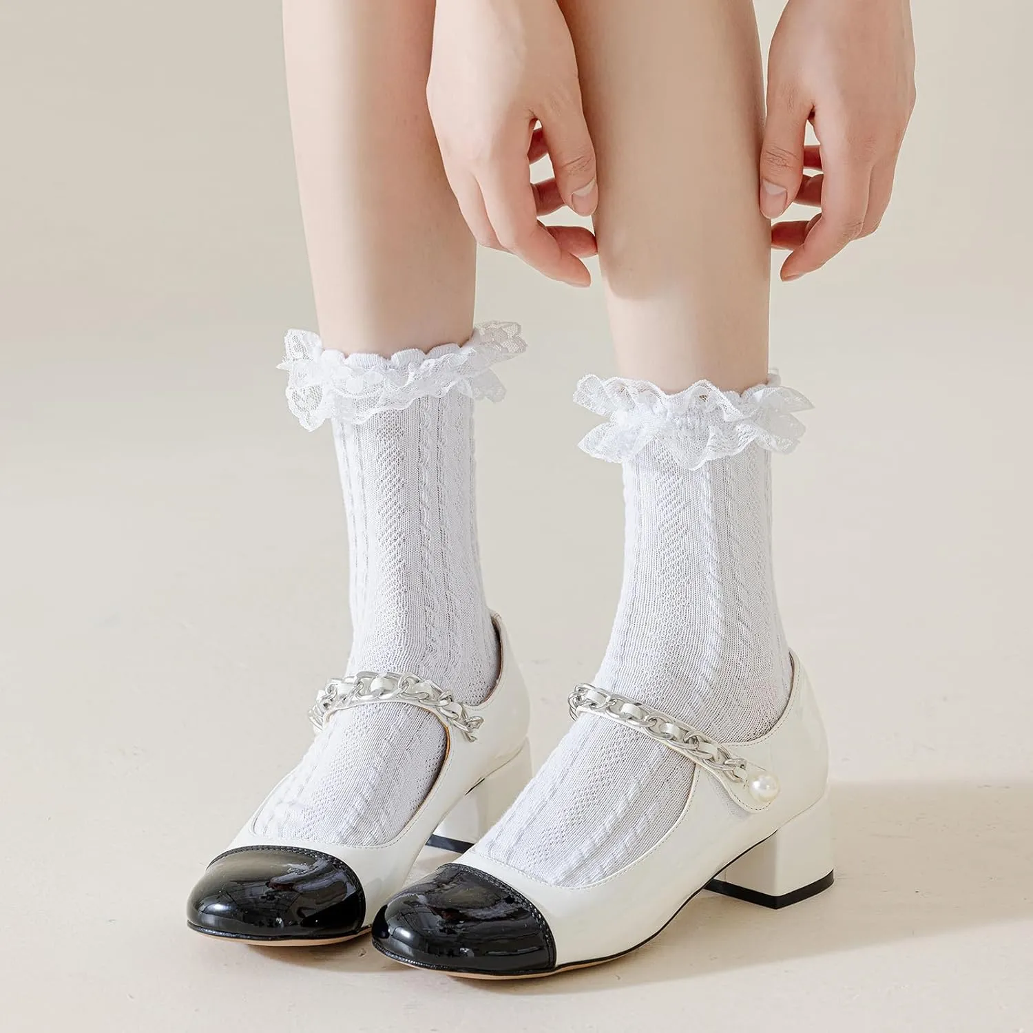 BIVOLU Womens Crew Socks Lace Ruffle Frilly Cotton Cute Princess Ankle Dress Socks for Girl 6 Pack