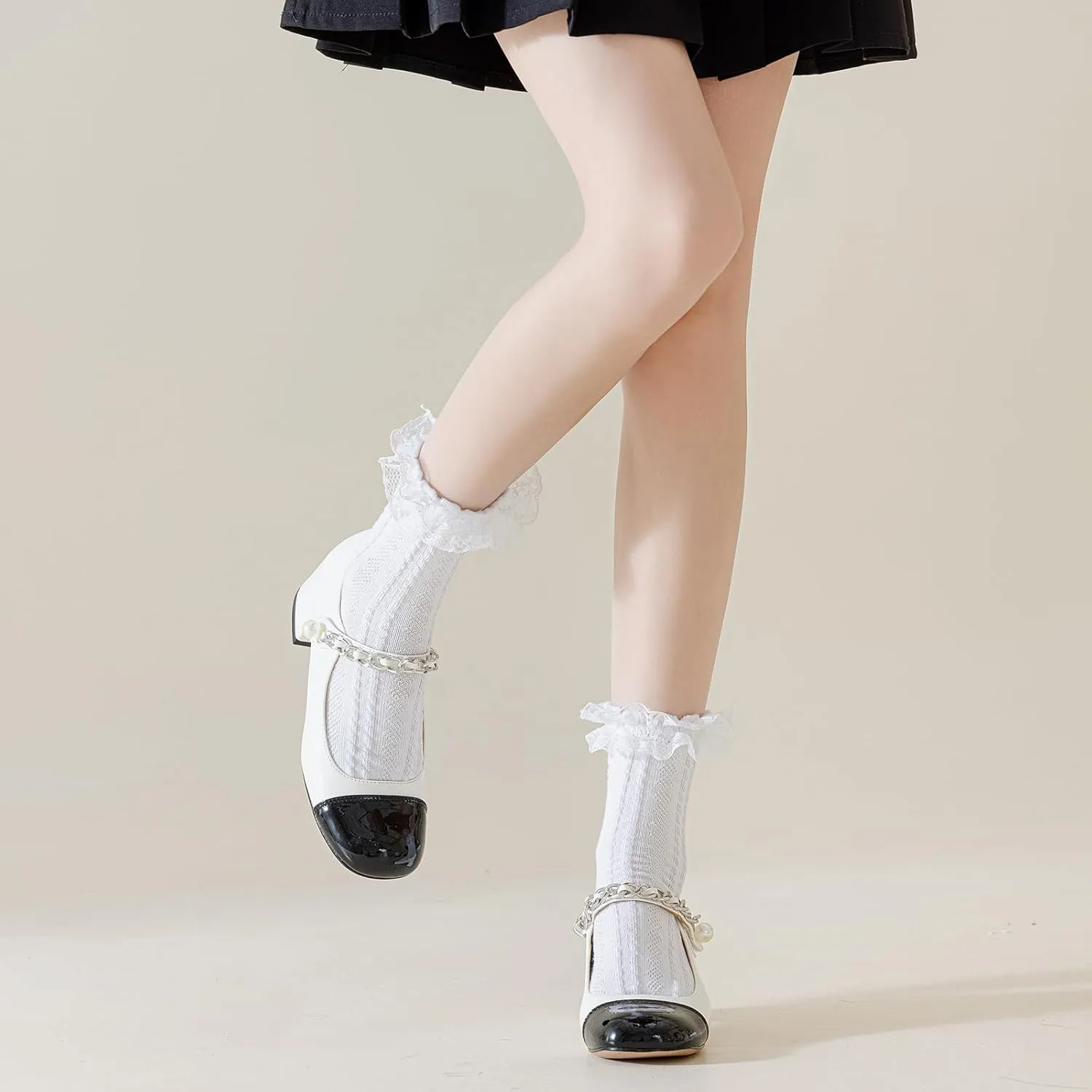 BIVOLU Womens Crew Socks Lace Ruffle Frilly Cotton Cute Princess Ankle Dress Socks for Girl 6 Pack