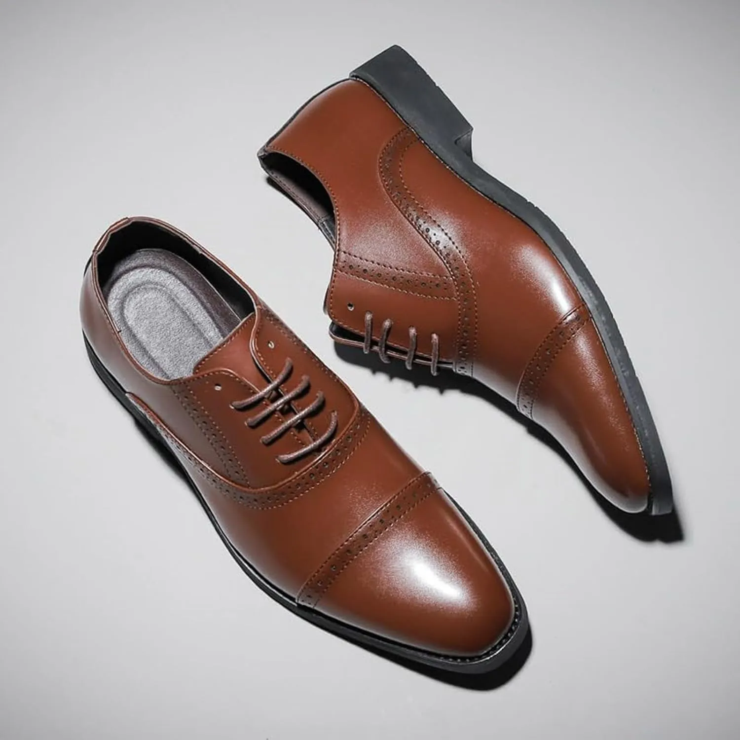Black Mens Lace Up Business Casual Shoes Oxford Formal Cap Toe Shoes for Business Casual Formal