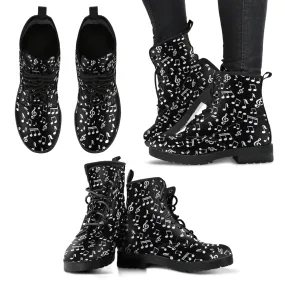 Black Music Notes Design Women's Vegan Leather Boots