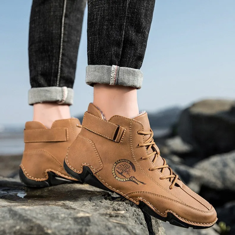 Bootara Men's High-Top Winter Suede Martin Boots with Warm Fleece Lining Handmade Casual Boots