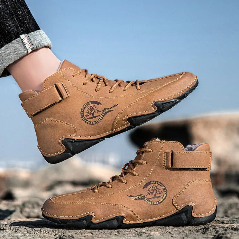 Bootara Men's High-Top Winter Suede Martin Boots with Warm Fleece Lining Handmade Casual Boots