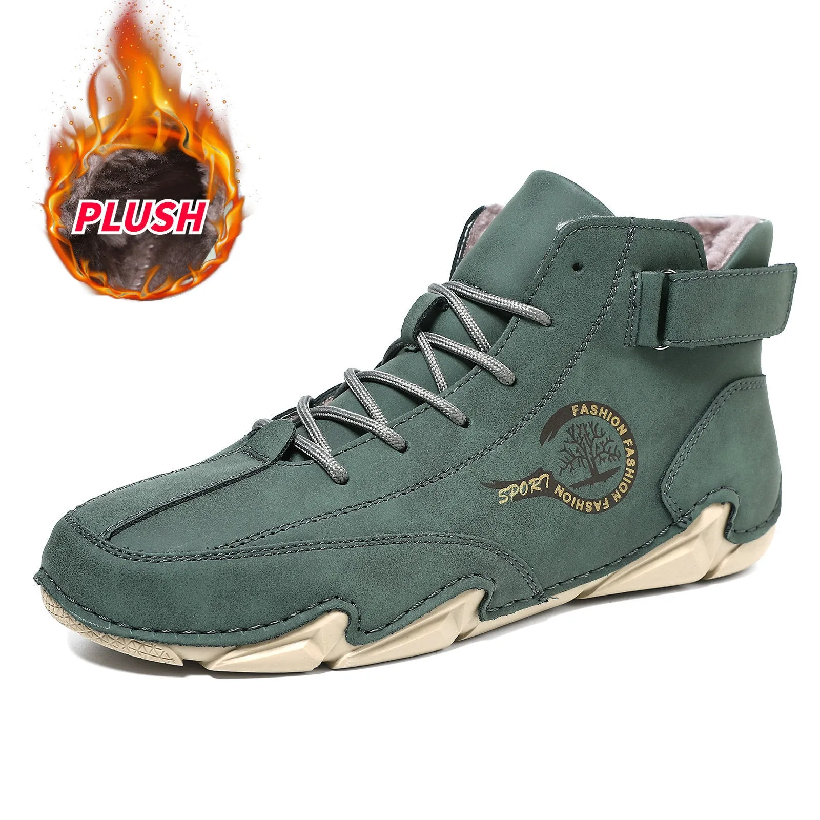Bootara Men's High-Top Winter Suede Martin Boots with Warm Fleece Lining Handmade Casual Boots