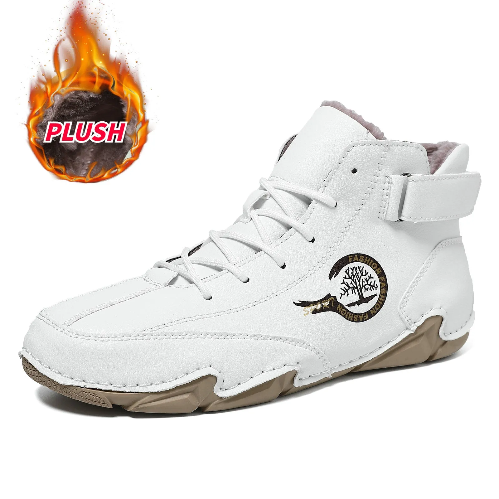 Bootara Men's High-Top Winter Suede Martin Boots with Warm Fleece Lining Handmade Casual Boots