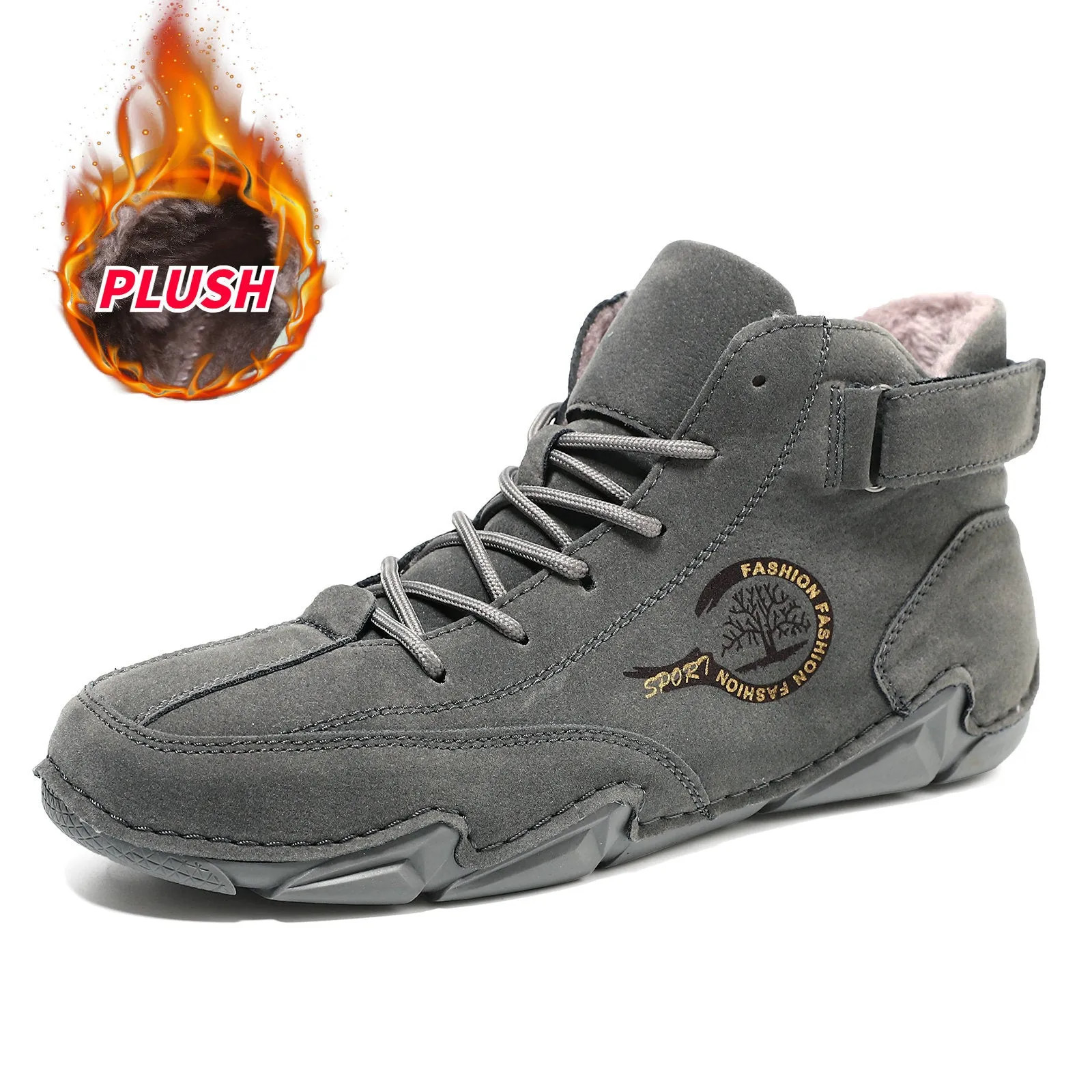 Bootara Men's High-Top Winter Suede Martin Boots with Warm Fleece Lining Handmade Casual Boots