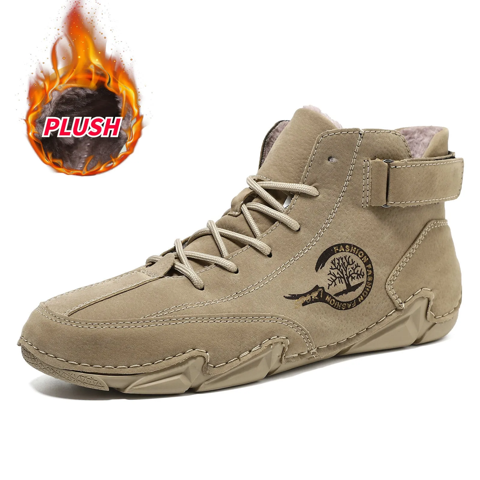 Bootara Men's High-Top Winter Suede Martin Boots with Warm Fleece Lining Handmade Casual Boots
