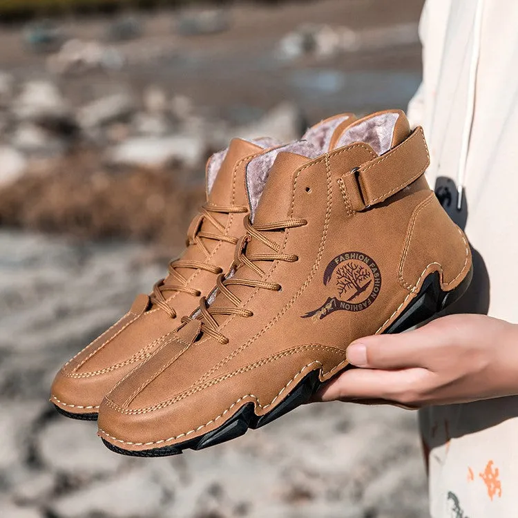 Bootara Men's High-Top Winter Suede Martin Boots with Warm Fleece Lining Handmade Casual Boots