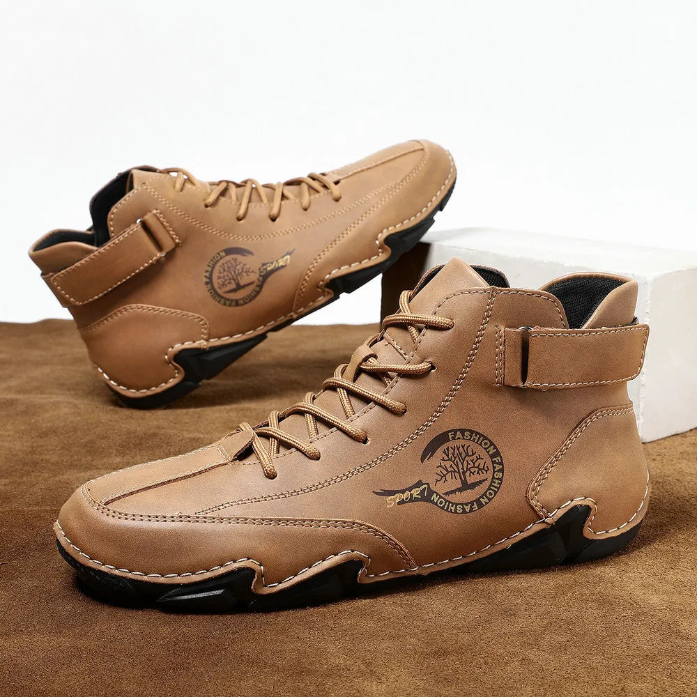 Bootara Men's High-Top Winter Suede Martin Boots with Warm Fleece Lining Handmade Casual Boots