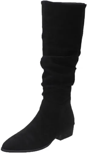 Cathalem Knee High Boots for Women Low Heel Comfortable Dressy Pointed Toe Warm Pleated Slip on Block Chunky Heel Boots
