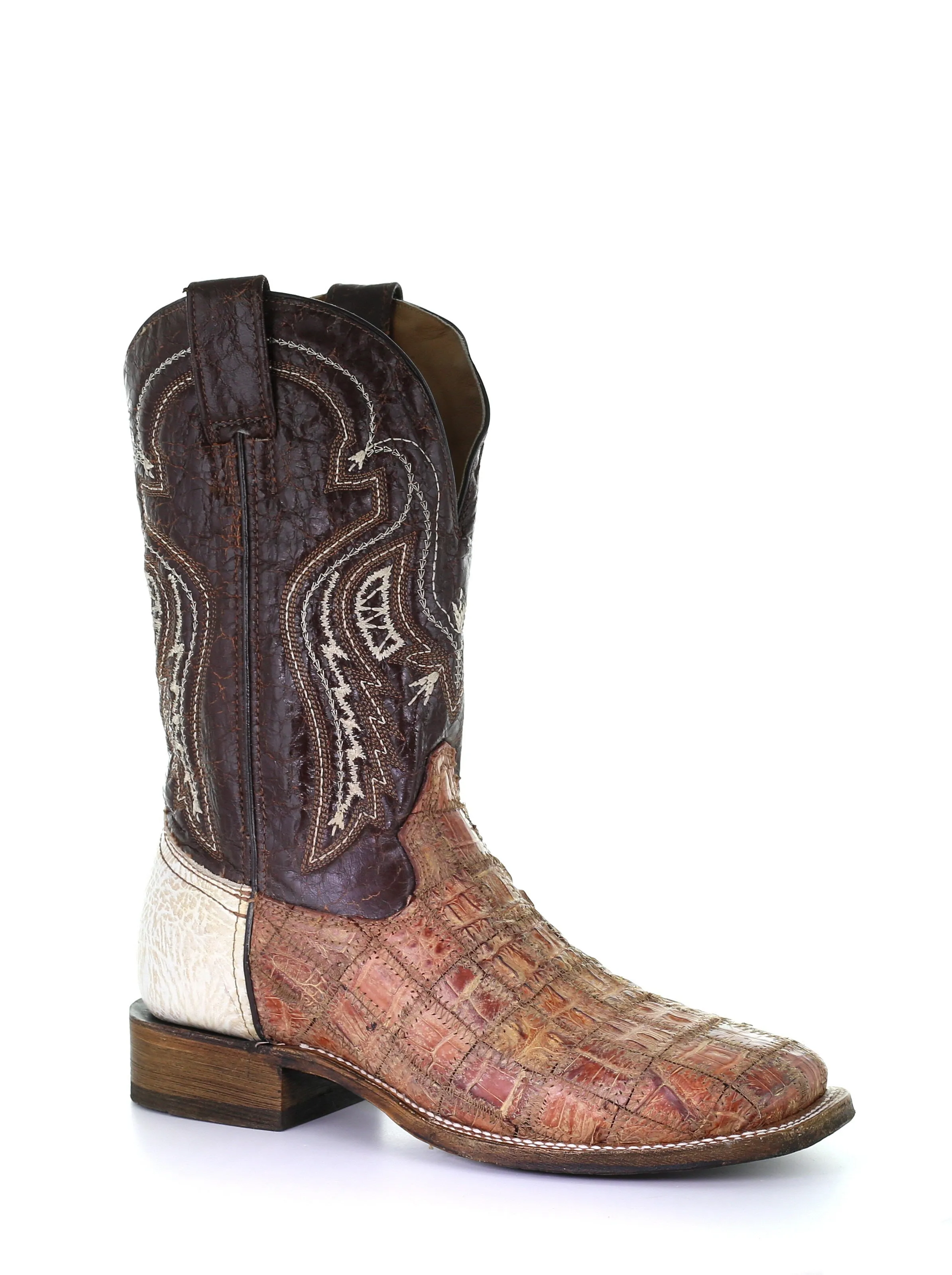 Corral Bone Brown Gator Patchwork Boot
