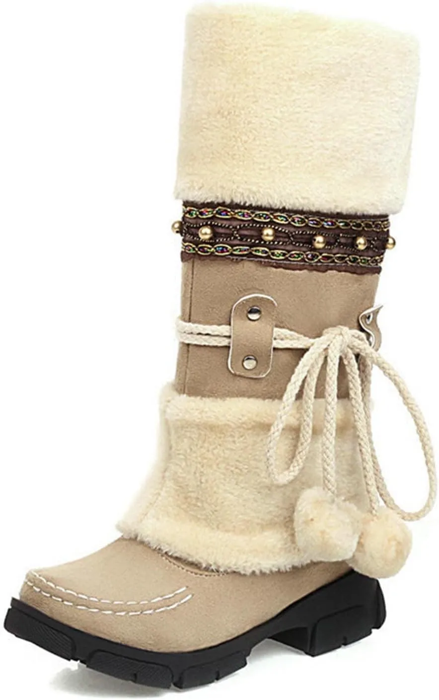 Ctreela Women's Furry Plush Winter Snow Boots Fashion Faux Fur Round Toe Work Boot Outdoor Insulated Chunky Platform Booties