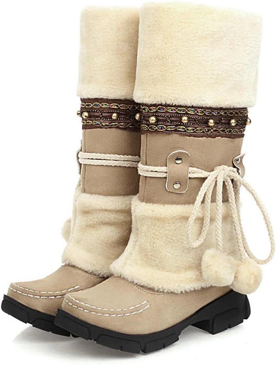 Ctreela Women's Furry Plush Winter Snow Boots Fashion Faux Fur Round Toe Work Boot Outdoor Insulated Chunky Platform Booties