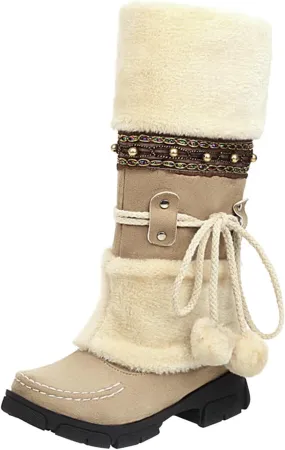 Ctreela Women's Furry Plush Winter Snow Boots Fashion Faux Fur Round Toe Work Boot Outdoor Insulated Chunky Platform Booties