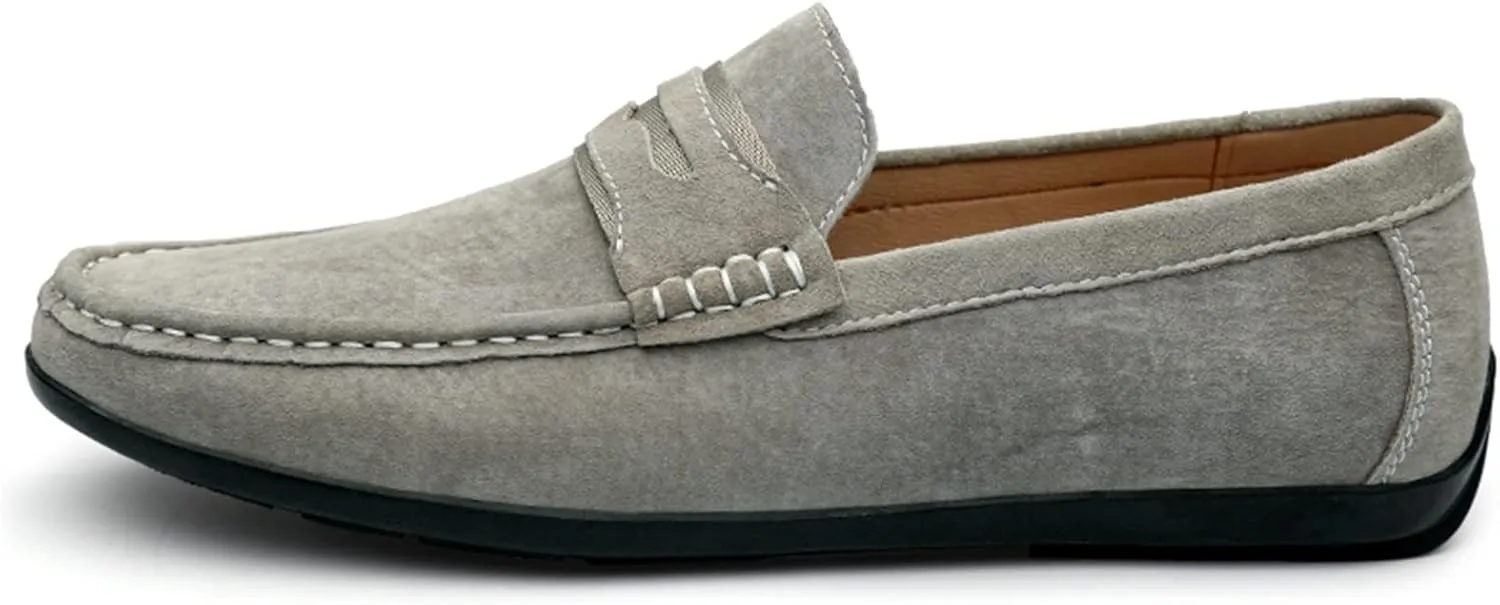 Driving Moccasins for Men Genuine Leather Penny Loafer Suede Vamp Stitching Details Round Toe Lightweight Flat Heel Flexible Walking Slip on for Any Attire