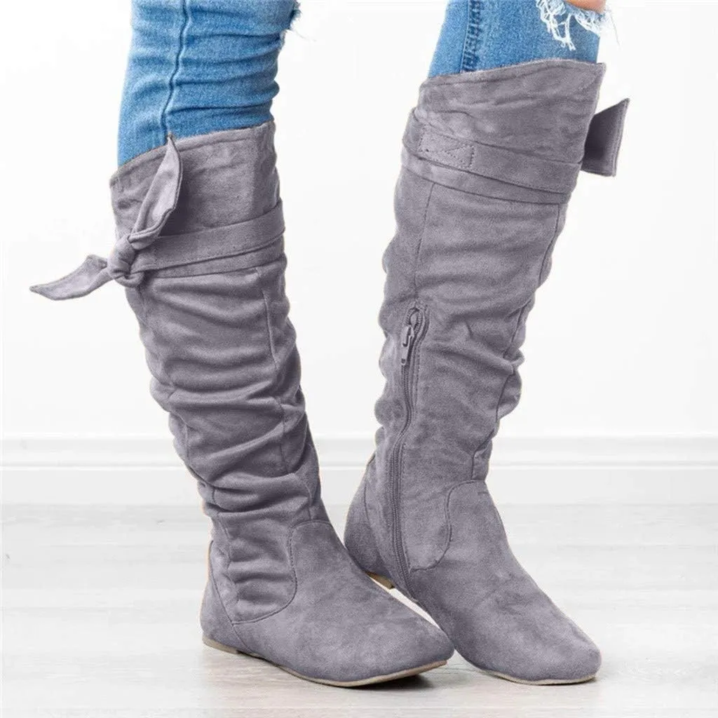 Eduavar Cowboy Boots for Women Cowboy Style, Cowboy Boots for Women Wide Calf Flat Heel Boots Fashion Round Toe Leather Boots