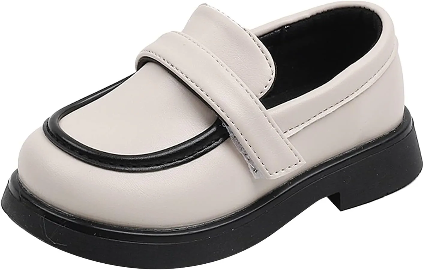 EnJoCho Kids Sport Shoes Toddler Boys Girls Dress Shoes PU Leather Wedding School Loafer Flats Boys Dress Shoes (Beige, 28)