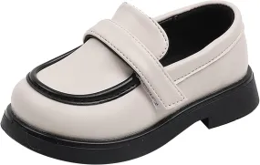 EnJoCho Kids Sport Shoes Toddler Boys Girls Dress Shoes PU Leather Wedding School Loafer Flats Boys Dress Shoes (Beige, 28)