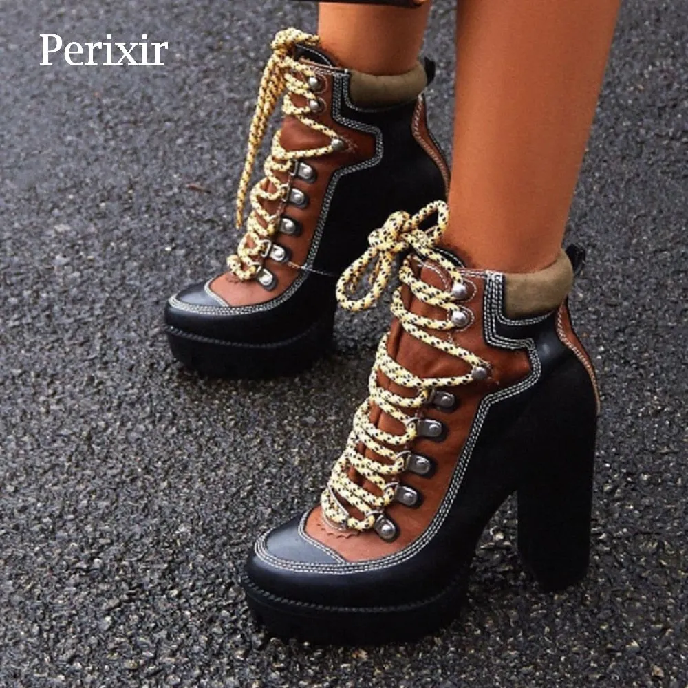 Fashion Platform Ankle Boots Women 12cm Thick Heel Platform