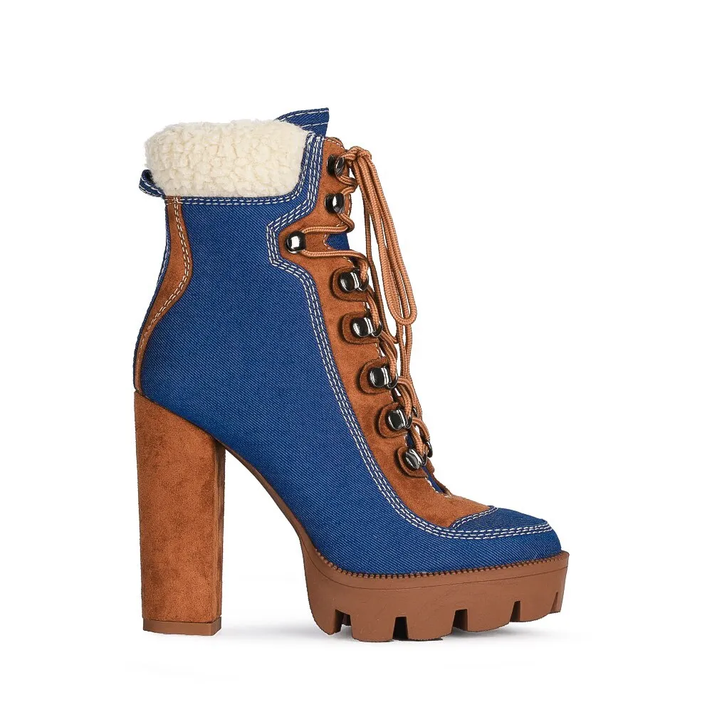 Fashion Platform Ankle Boots Women 12cm Thick Heel Platform