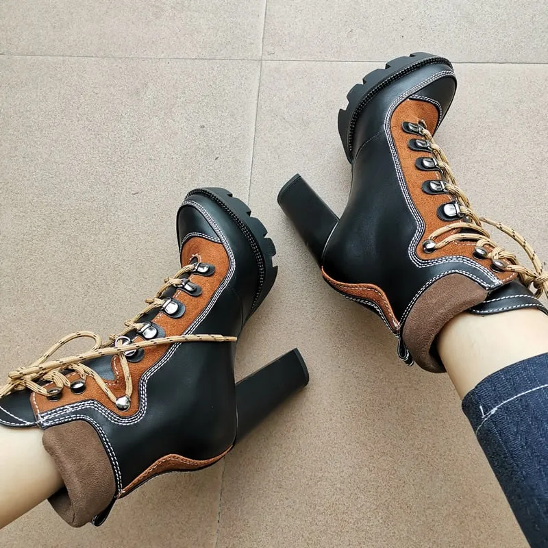 Fashion Platform Ankle Boots Women 12cm Thick Heel Platform