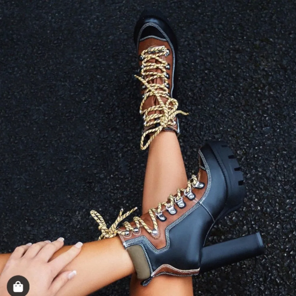 Fashion Platform Ankle Boots Women 12cm Thick Heel Platform