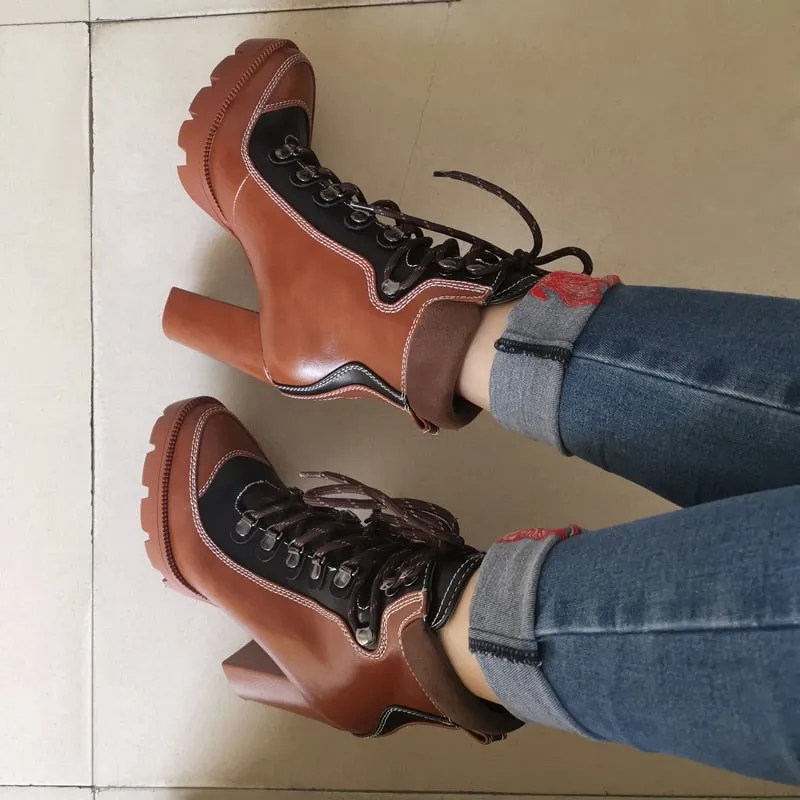 Fashion Platform Ankle Boots Women 12cm Thick Heel Platform