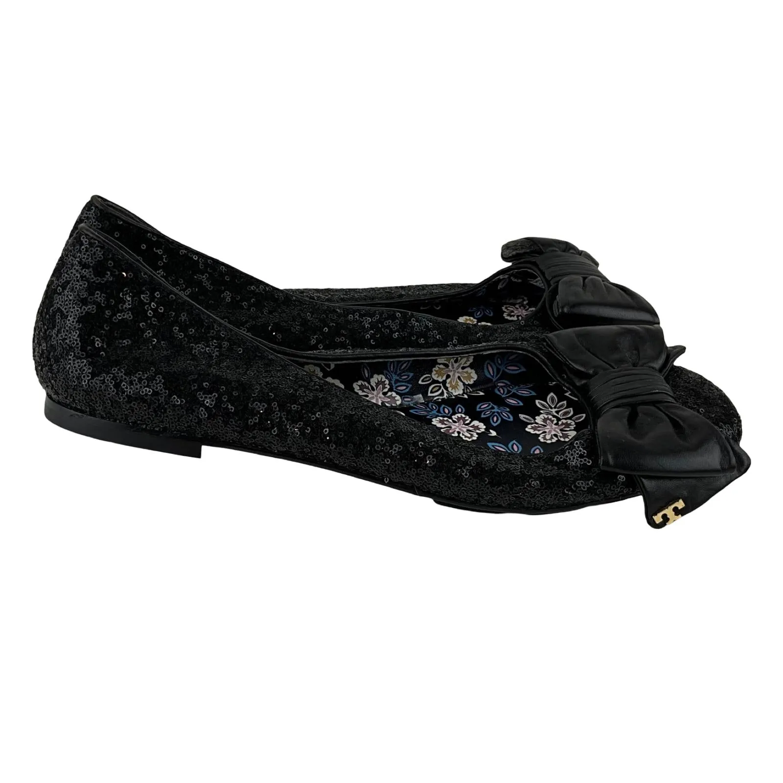 French Connection Women's Shoes Flat Pump Leather & Sequins Black Color Sz 9M