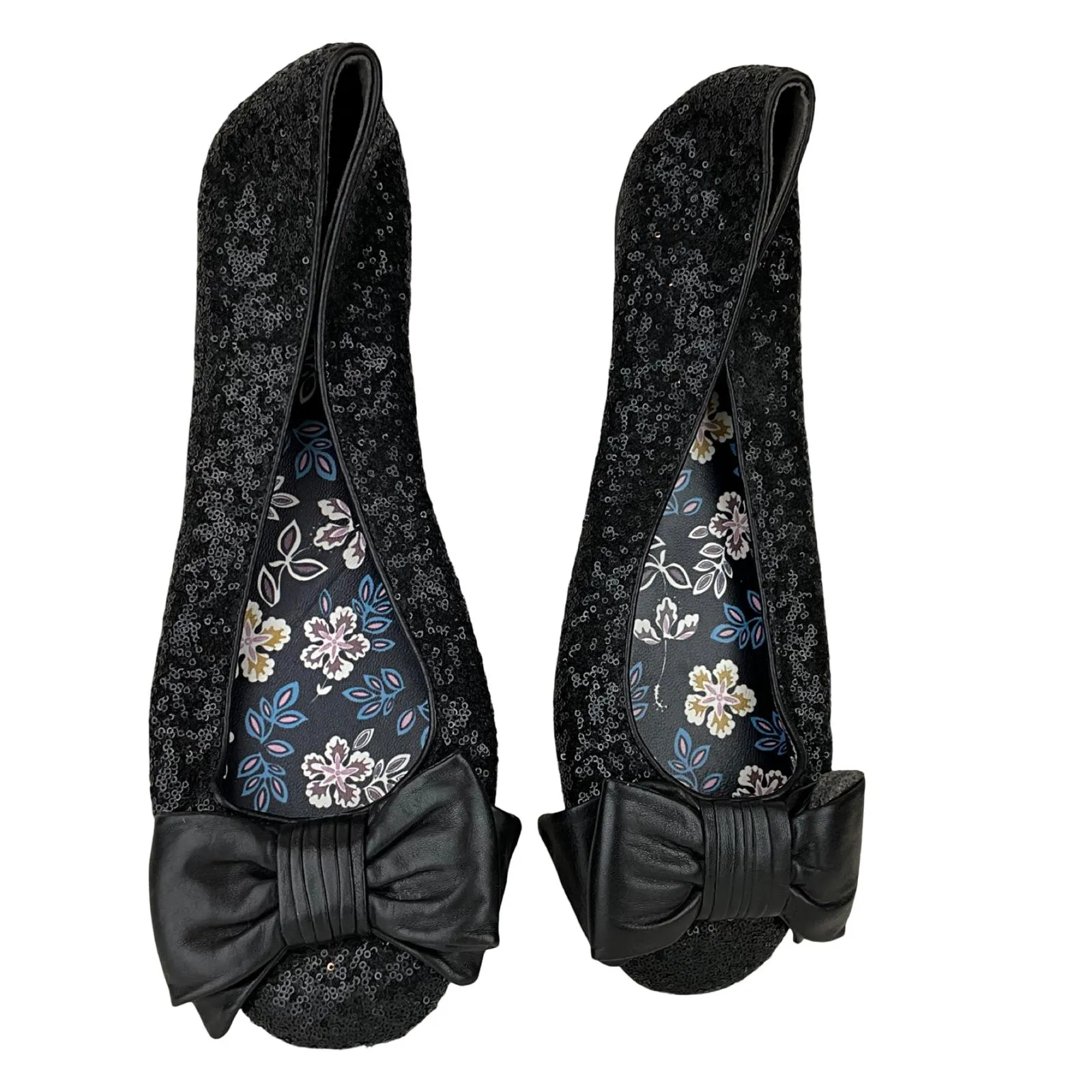 French Connection Women's Shoes Flat Pump Leather & Sequins Black Color Sz 9M
