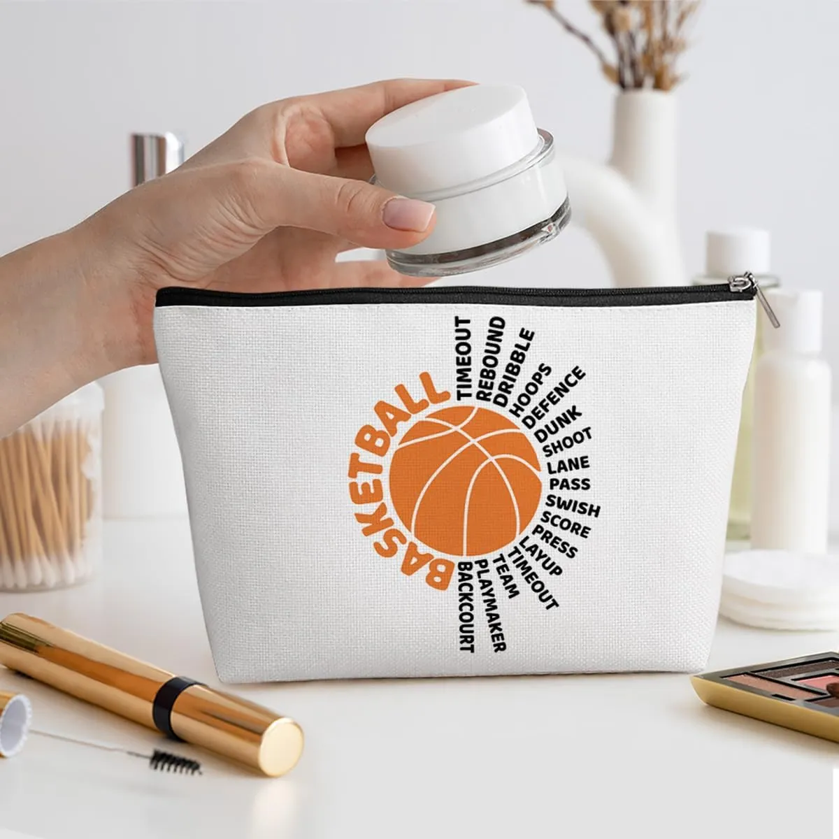 Funny Basketball Gifts Basketball Accessories Stuff Makeup Bag, Basketball Lover Gifts Cosmetic Bag for Women Girls Sport Team Players Coach Teacher Teen Birthday Christmas Appreciation Gifts