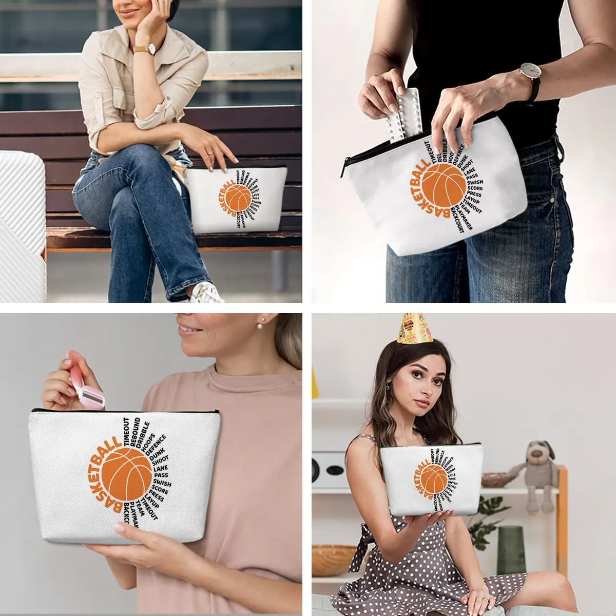 Funny Basketball Gifts Basketball Accessories Stuff Makeup Bag, Basketball Lover Gifts Cosmetic Bag for Women Girls Sport Team Players Coach Teacher Teen Birthday Christmas Appreciation Gifts