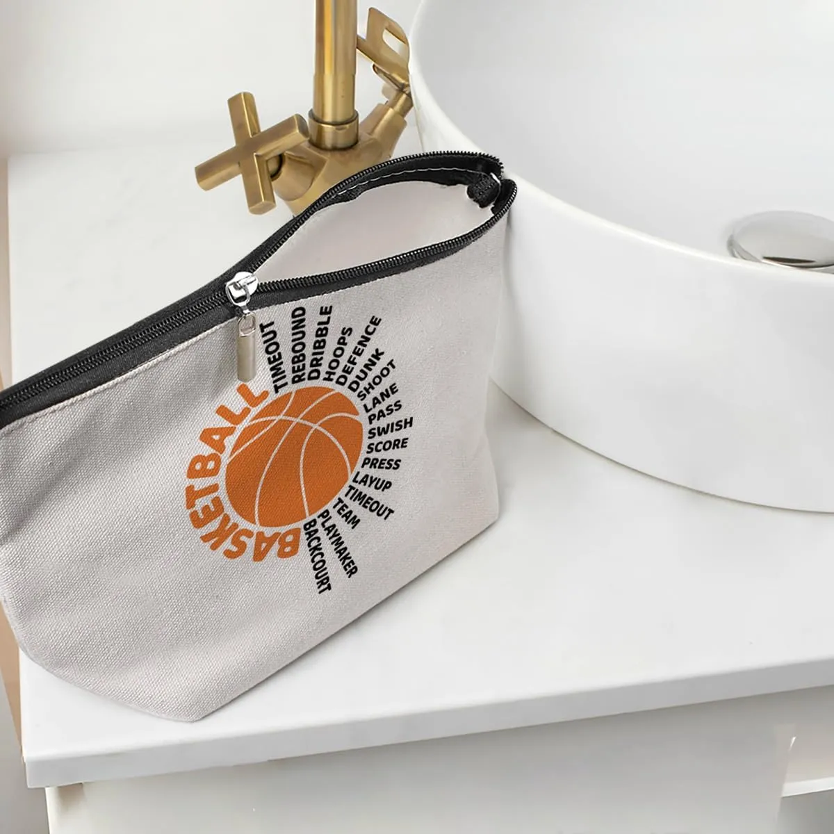 Funny Basketball Gifts Basketball Accessories Stuff Makeup Bag, Basketball Lover Gifts Cosmetic Bag for Women Girls Sport Team Players Coach Teacher Teen Birthday Christmas Appreciation Gifts