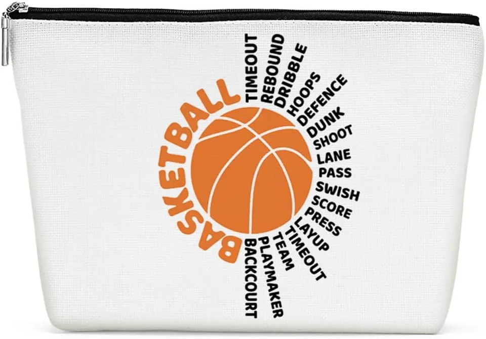 Funny Basketball Gifts Basketball Accessories Stuff Makeup Bag, Basketball Lover Gifts Cosmetic Bag for Women Girls Sport Team Players Coach Teacher Teen Birthday Christmas Appreciation Gifts