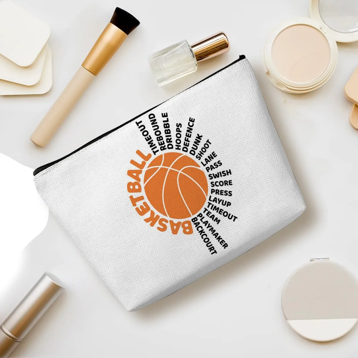 Funny Basketball Gifts Basketball Accessories Stuff Makeup Bag, Basketball Lover Gifts Cosmetic Bag for Women Girls Sport Team Players Coach Teacher Teen Birthday Christmas Appreciation Gifts