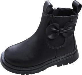 Girls Ankle Boots, Black Leather, Size 7-8, Winter, Waterproof, Non Slip, Breathable, Zipper