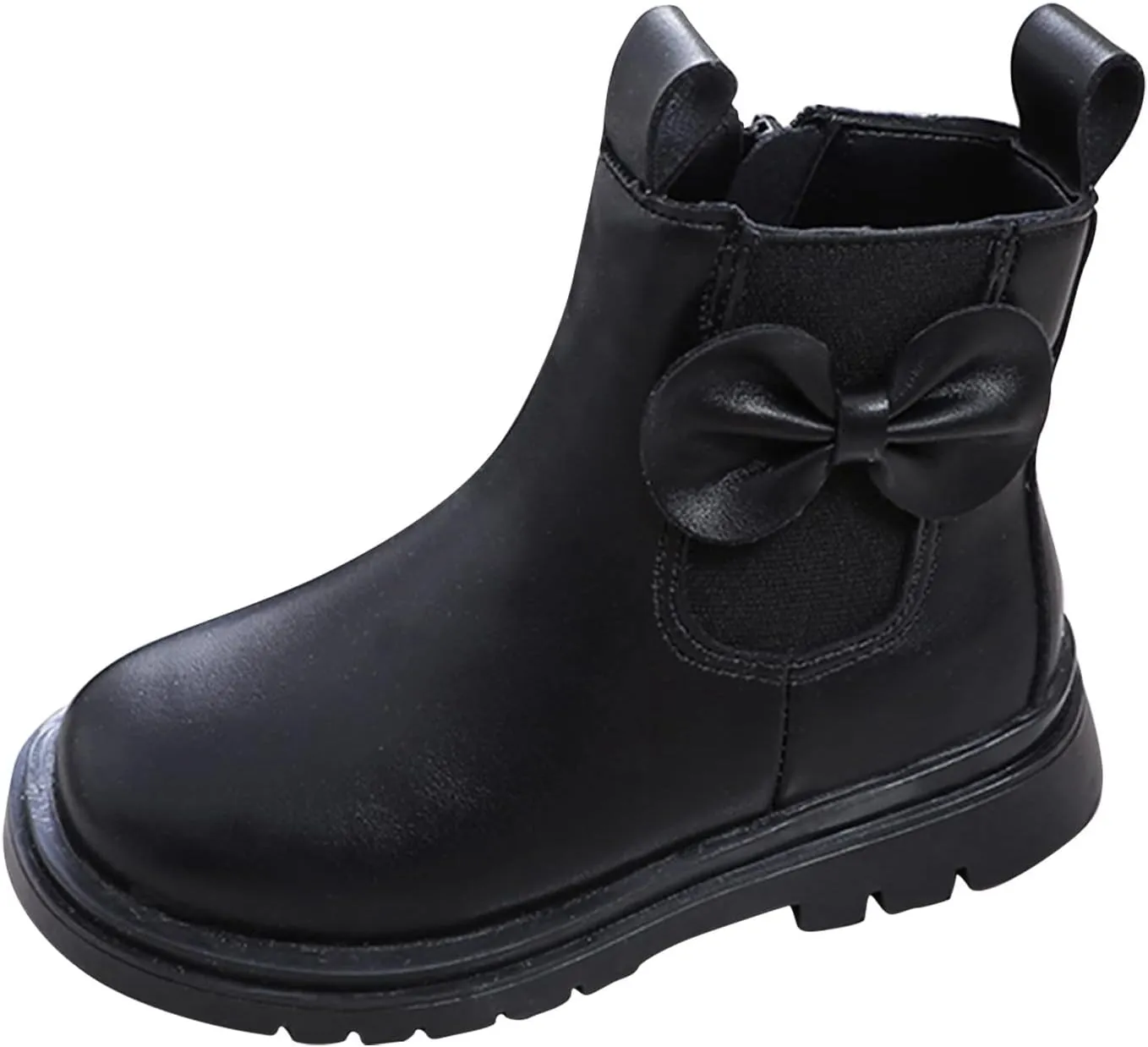 Girls Ankle Boots, Black Leather, Size 7-8, Winter, Waterproof, Non Slip, Breathable, Zipper