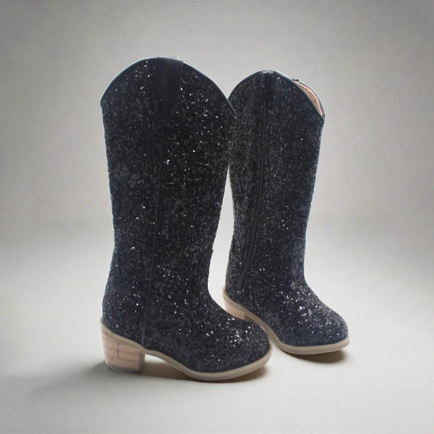 Girls Cowboy Western Boots Knee Length Sequins Fashion Riding Shoes Kids Mid Calf Low Heel Long Boots 2024 Trendy